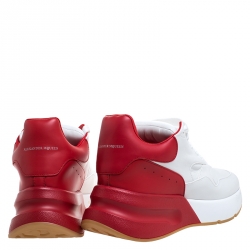 Pre Owned Alexander McQueen White/Red Leather Larry Low Top Sneakers Size 40