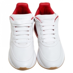 Pre Owned Alexander McQueen White/Red Leather Larry Low Top Sneakers Size 40