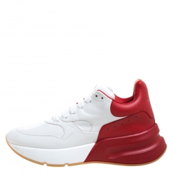 Pre Owned Alexander McQueen White/Red Leather Larry Low Top Sneakers Size 40