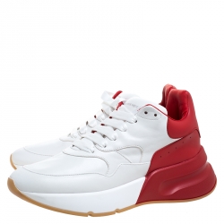 Pre Owned Alexander McQueen White/Red Leather Larry Low Top Sneakers Size 40