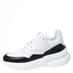 Pre Owned Alexander McQueen White/Black Leather And Canvas Larry Low Top Sneakers Size 37