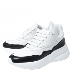 Pre Owned Alexander McQueen White/Black Leather And Canvas Larry Low Top Sneakers Size 37