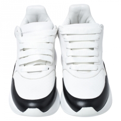 Pre Owned Alexander McQueen White/Black Leather And Canvas Larry Low Top Sneakers Size 37