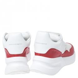 Pre Owned Alexander McQueen White/Red Leather And Canvas Larry Low Top Sneakers Size 38.5