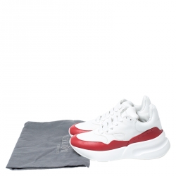 Pre Owned Alexander McQueen White/Red Leather And Canvas Larry Low Top Sneakers Size 38.5