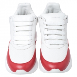 Pre Owned Alexander McQueen White/Red Leather And Canvas Larry Low Top Sneakers Size 38.5
