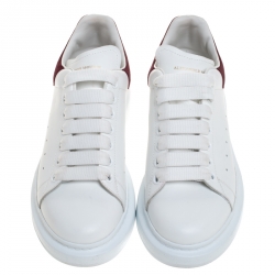 Pre Owned Alexander McQueen White Leather And Burgundy Suede Lace Up Platform Sneakers Size 39
