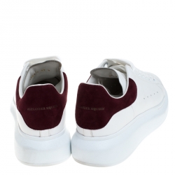 Pre Owned Alexander McQueen White Leather And Burgundy Suede Lace Up Platform Sneakers Size 39