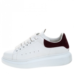 Pre Owned Alexander McQueen White Leather And Burgundy Suede Lace Up Platform Sneakers Size 39