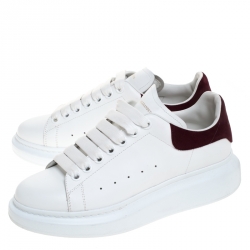 Pre Owned Alexander McQueen White Leather And Burgundy Suede Lace Up Platform Sneakers Size 39