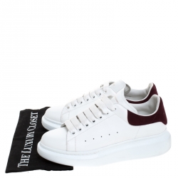 Pre Owned Alexander McQueen White Leather And Burgundy Suede Lace Up Platform Sneakers Size 39