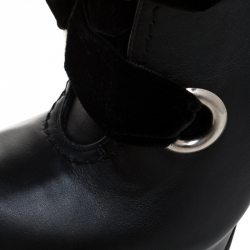 Pre Owned Alexander McQueen Black Leather and Velvet Lace Up Platform Ankle Boots Size 39