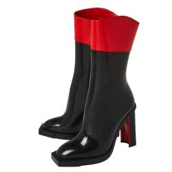 Pre Owned Alexander McQueen Black/Red Patent Leather Hybrid Mid Calf Boots Size 36