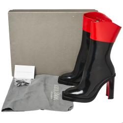 Pre Owned Alexander McQueen Black/Red Patent Leather Hybrid Mid Calf Boots Size 36