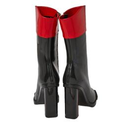 Pre Owned Alexander McQueen Black/Red Patent Leather Hybrid Mid Calf Boots Size 36