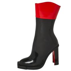 Pre Owned Alexander McQueen Black/Red Patent Leather Hybrid Mid Calf Boots Size 36