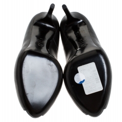 Pre Owned Alexander McQueen Black Leather Crystal Embellished Skull Detail Peep Toe Platform Pumps Size 39