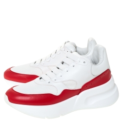 Pre Owned Alexander McQueen White Leather And Mesh Lace Up Sneakers Size 38.5