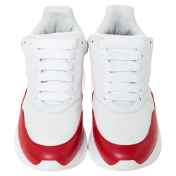 Pre Owned Alexander McQueen White Leather And Mesh Lace Up Sneakers Size 38.5