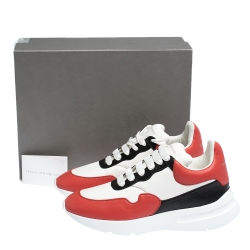 Pre Owned Alexander McQueen Red/White Leather Larry Low Top Sneakers Size 43