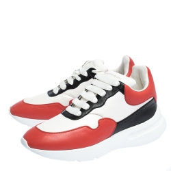 Pre Owned Alexander McQueen Red/White Leather Larry Low Top Sneakers Size 43