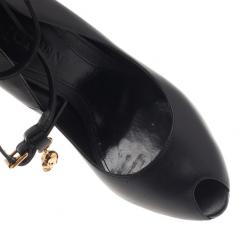 Pre Owned Alexander McQueen Black Leather Ankle Strap Peep Toe Pumps Size 41