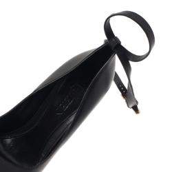 Pre Owned Alexander McQueen Black Leather Ankle Strap Peep Toe Pumps Size 41