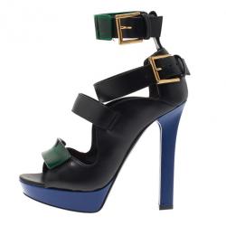 Alexander McQueen Black Plexi Plaque Strappy Sandals Size 37