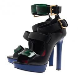 Alexander McQueen Black Plexi Plaque Strappy Sandals Size 37