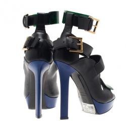Alexander McQueen Black Plexi Plaque Strappy Sandals Size 37