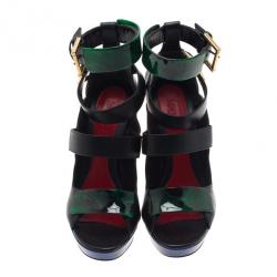 Alexander McQueen Black Plexi Plaque Strappy Sandals Size 37