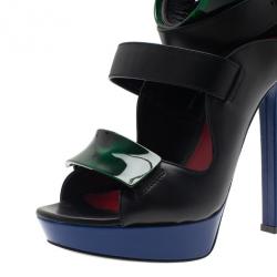 Alexander McQueen Black Plexi Plaque Strappy Sandals Size 37