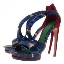 Pre Owned Alexander McQueen Multicolor Python Armadillo Platform Sandals Size 40
