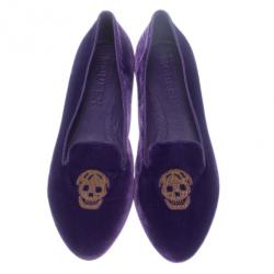 Pre Owned Alexander McQueen Purple Velvet Skull Smoking Slippers Size 41