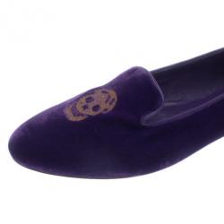 Pre Owned Alexander McQueen Purple Velvet Skull Smoking Slippers Size 41