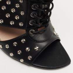 Pre Owned Alexander McQueen Black Studded Leather Cutout Sandals Size 41