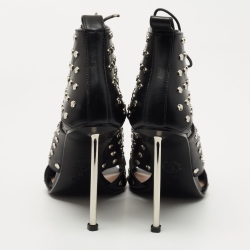 Pre Owned Alexander McQueen Black Studded Leather Cutout Sandals Size 41