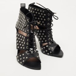 Pre Owned Alexander McQueen Black Studded Leather Cutout Sandals Size 41