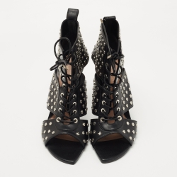 Pre Owned Alexander McQueen Black Studded Leather Cutout Sandals Size 41