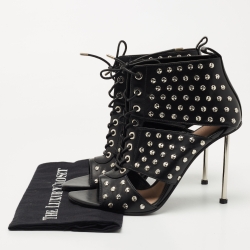 Pre Owned Alexander McQueen Black Studded Leather Cutout Sandals Size 41