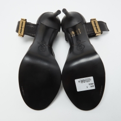 Pre Owned Alexander McQueen Black Leather Lana Razor Ankle Cuff Sandals Size 37