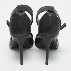 Pre Owned Alexander McQueen Black Leather Lana Razor Ankle Cuff Sandals Size 37