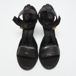 Pre Owned Alexander McQueen Black Leather Lana Razor Ankle Cuff Sandals Size 37