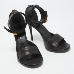 Pre Owned Alexander McQueen Black Leather Lana Razor Ankle Cuff Sandals Size 37