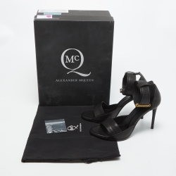 Pre Owned Alexander McQueen Black Leather Lana Razor Ankle Cuff Sandals Size 37