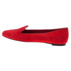 Pre Owned Alexander McQueen Red Suede Skull Smoking Slippers Size 40