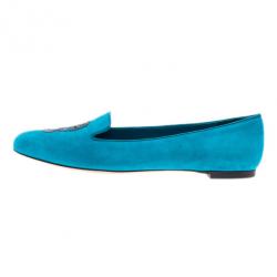 Pre Owned Alexander McQueen Blue Suede Skull Smoking Slippers Size 40