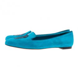 Pre Owned Alexander McQueen Blue Suede Skull Smoking Slippers Size 40