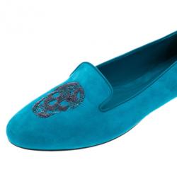 Pre Owned Alexander McQueen Blue Suede Skull Smoking Slippers Size 40
