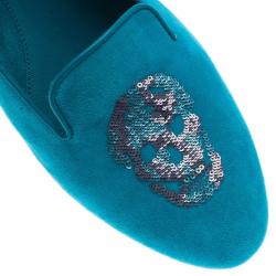 Pre Owned Alexander McQueen Blue Suede Skull Smoking Slippers Size 40